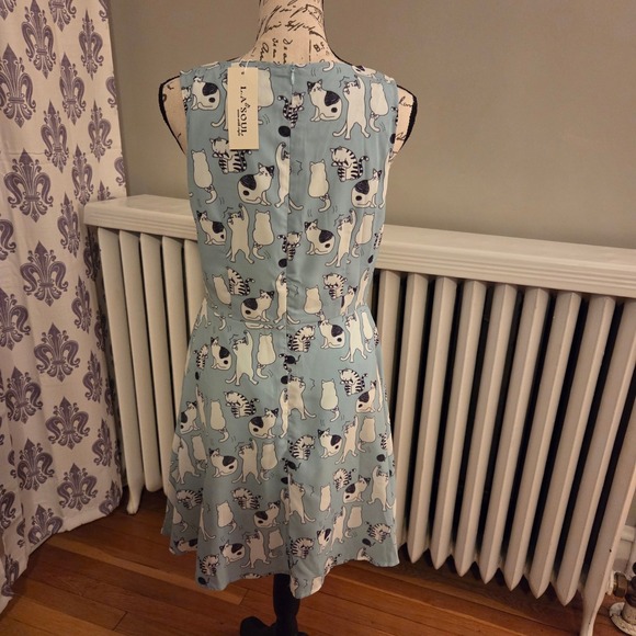 LA Soul Women's Sleeveless A-Line Dress Blue All Over Cute Cat Print Sz S, NWT! - Picture 3 of 12